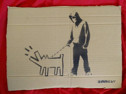 Banksy Dismaland, free art signed, numbered: This is Original drawing found item,from Dismaland exhibition Park in 2015.Drawing, Black acrylic on cardboard, stencilSigned by Banksy,Numbered with quote enjoy your free artPROVENANCEDismaland