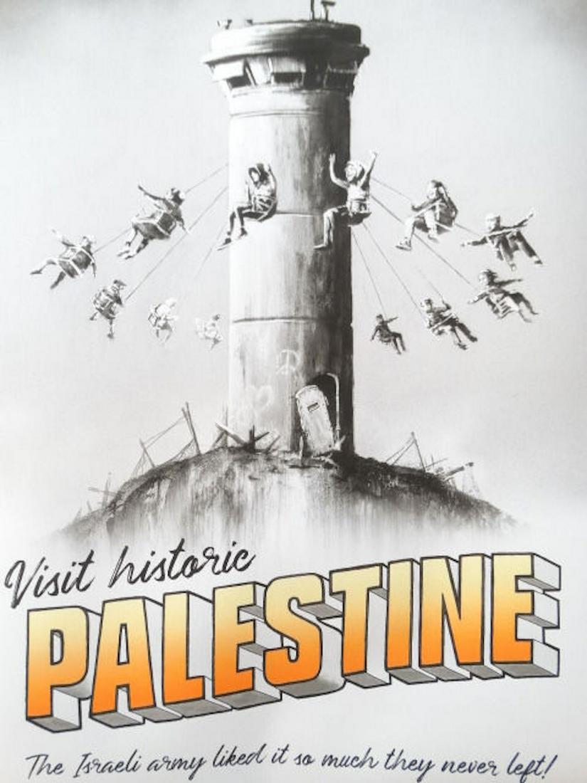 Banksy-Palestine: *** ORIGINAL AND AUTHENTIC - LIMITED EDITION - Poster printed on high quality coated paper & measures 59cm x 42cm. Heavily sought after by collectors and galleries, the seal and ticket can be differen