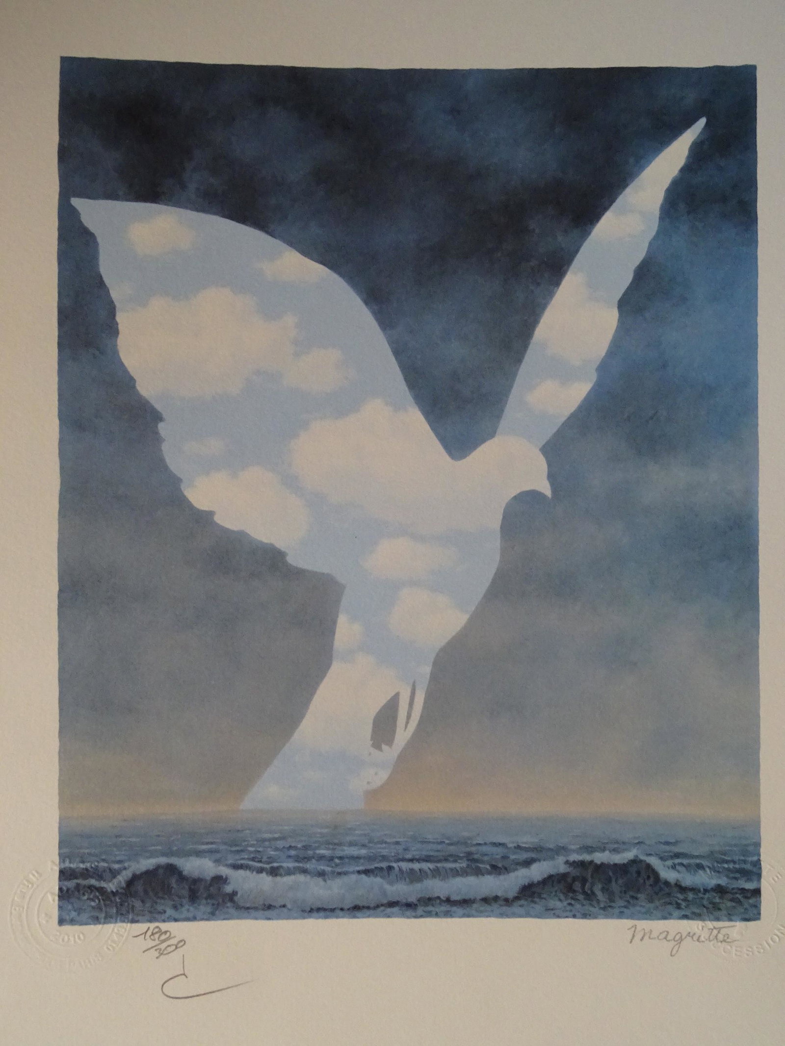 Rene Magritte Composition, COA: Rene Magritte (1898-1967). Lithograph on BFK Rives vellum. Hand signed in pencil by Mr. Charly Herscovici, President of the MAGRITTE Foundation. Numbered / 300 copies, signed in print Lithography made