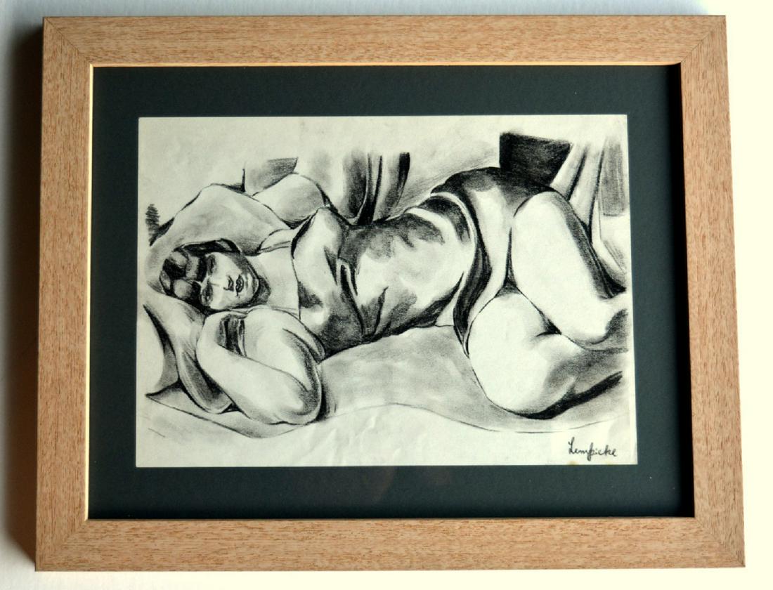 TAMARA DE LEMPICKA , DRAWING ON PAPER SIGNED: TAMARA OF LEMPICKA,, ANTIQUE CHARCOAL DRAWING ON PAPER SIGNED. ATTRIBUTED SEALED ON THE BACK, Measures: 21x29, 7 cm . FRAMED