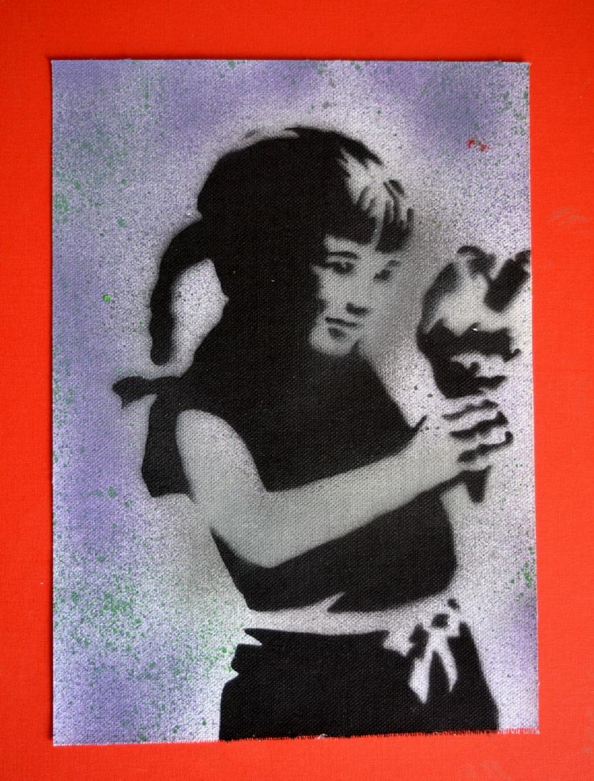 Banksy, Spray Paint Stencil on canvas: Banksy, Spray Paint Stencil on canvas , Original Dismaland Souvenir, With park entrance. Measures: 30 x 24 cm