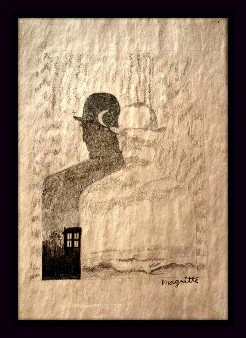 RENE MAGRITTE DRAWING SIGNED PAPER: RENE MAGRITTE DRAWING , ATTRIBUTED , SIGNED PAPER, size: 30 x 21 cm . Framed