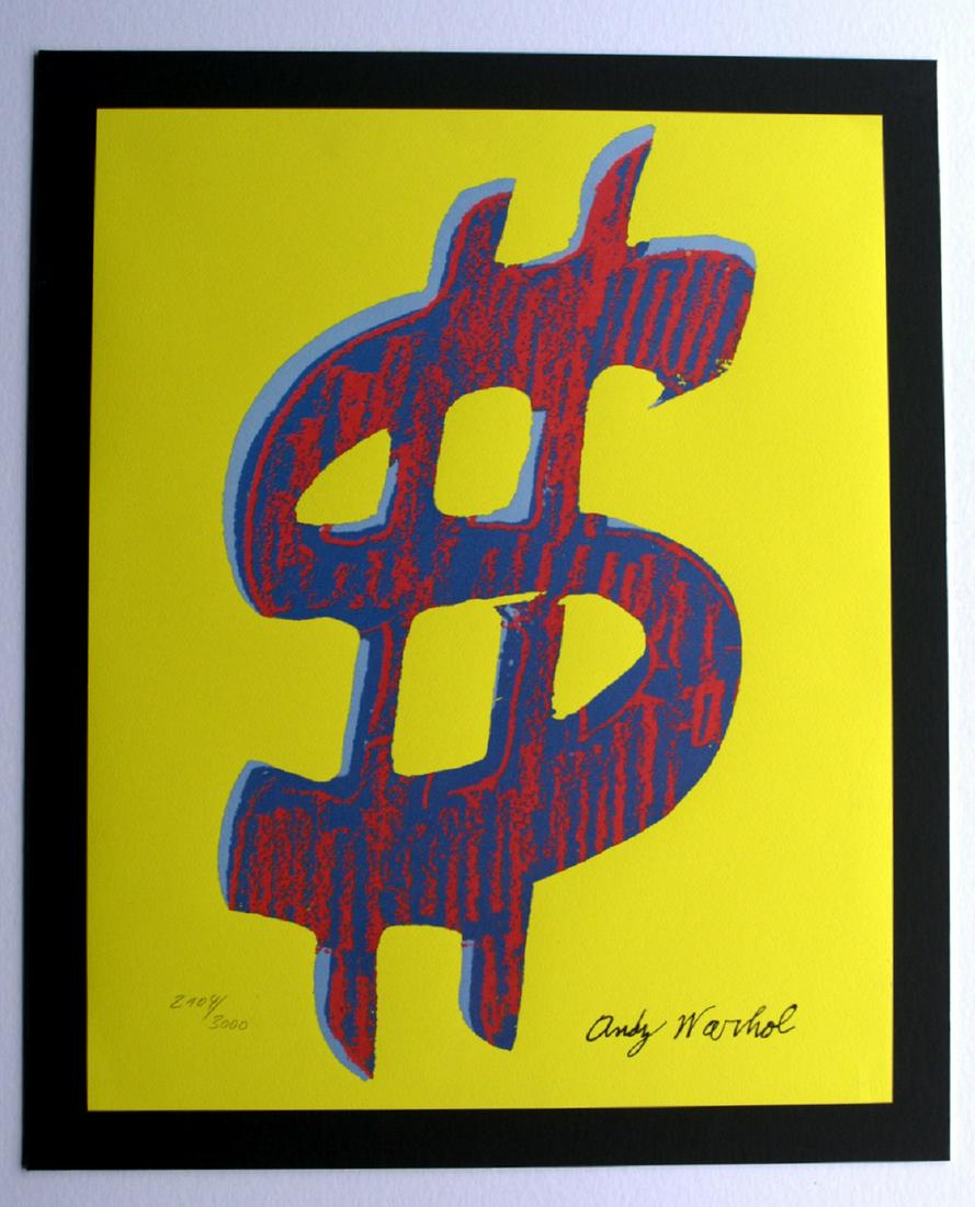 Andy Warhol: Dollar - Yellow: Andy Warhol (USA, -. Title: Dollar - Yellow. Description: Lithography on handmade paper signed on plate. Numbered 2104 /3000. Limited edition of Museum of Art, Carnegie Institute Pittsburgh. CMOA ink 