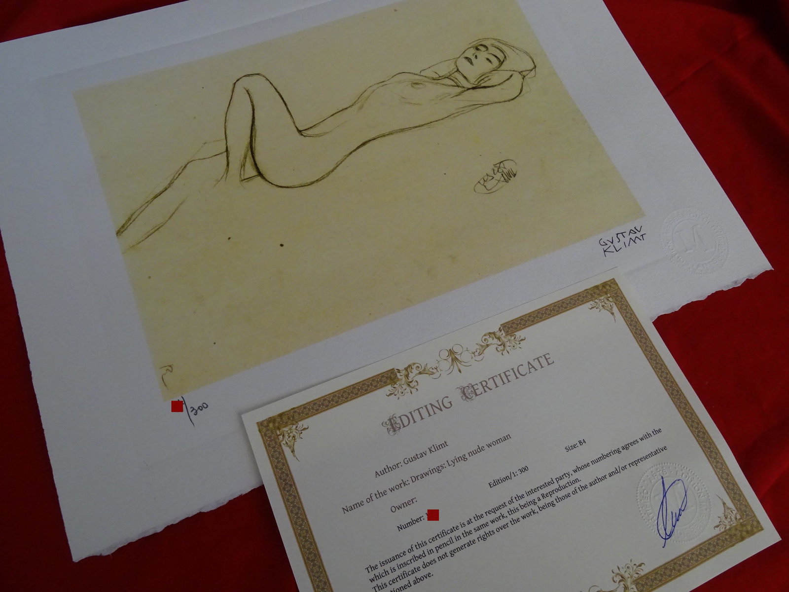 GUSTAV KLIMT: Gustav Klimt. Limited edition print reproduction, 38x28cm, Certificate of Authenticity by Certified Arts Edition Impression Ars Longa Vita Brevis