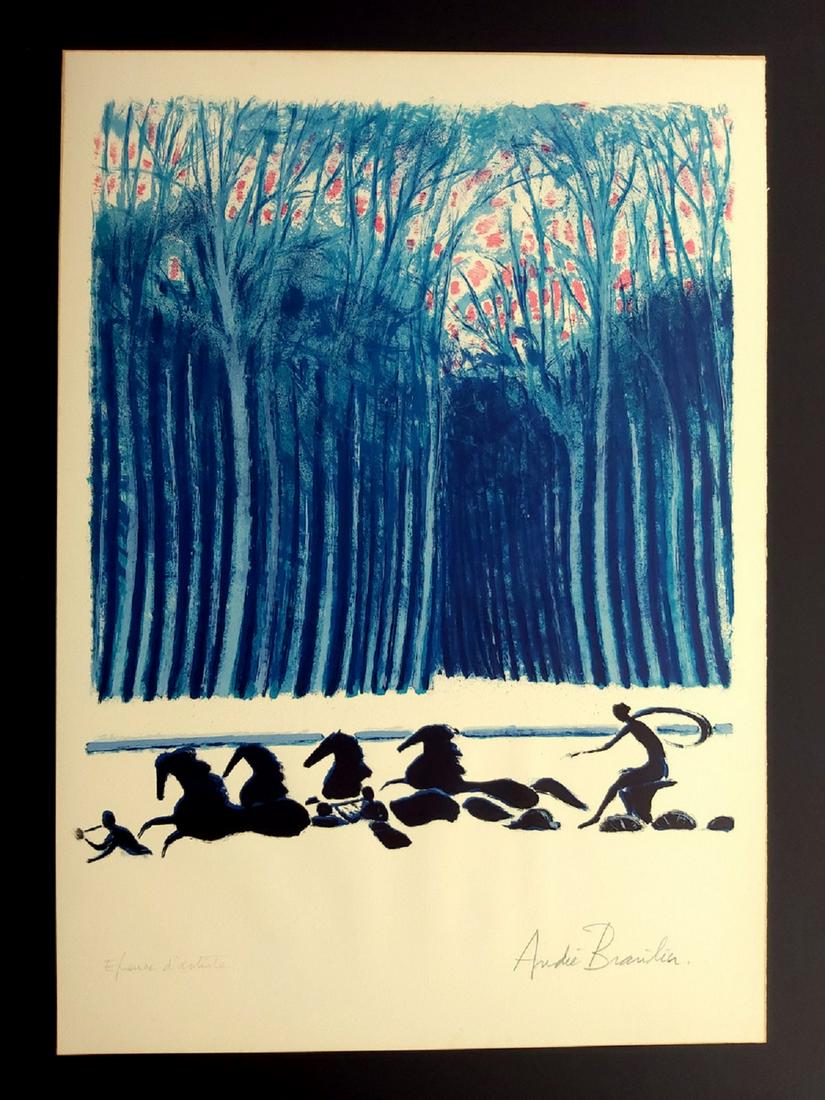 Andre BRASILIER, Lithography, Arches stamp: Andre BRASILIER (1929). . Lithograph color. 75 x 54 cm Paris France Signed, PAPER ARCHES