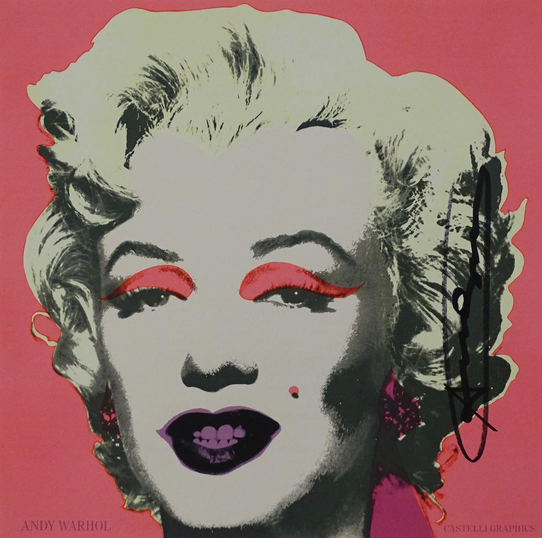 Andy Warhol - Marilyn, hand signed: Andy Warhol , (Announcement) 1981.Hand signed with black marker.Edition of Castelli Graphics, New York, 1981 Technique: Offset lithograph in colours, Marilyn Monroe on wove paper, the full sheet, with