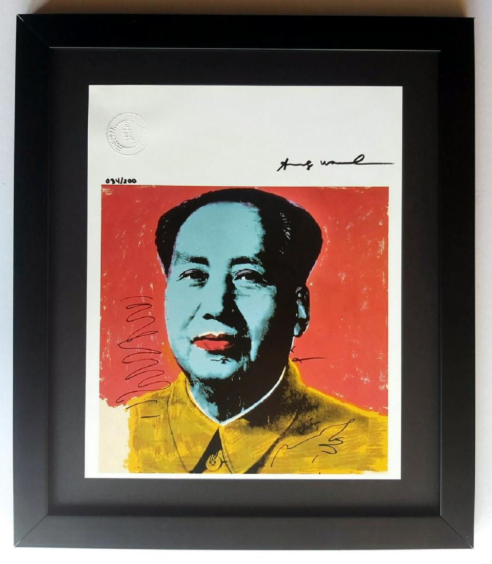 Andy Warhol 1986 Original Print Hand Signed with: Andy Warhol Original Print with Certificate Of Authenticity Hand Signed.Gallery Resale Price: $5,850 USDArtist: Andy Warhol Title: Mao, 1973Print Size: 28x34cmPrint Number: 079/200 Year of Print: 1986