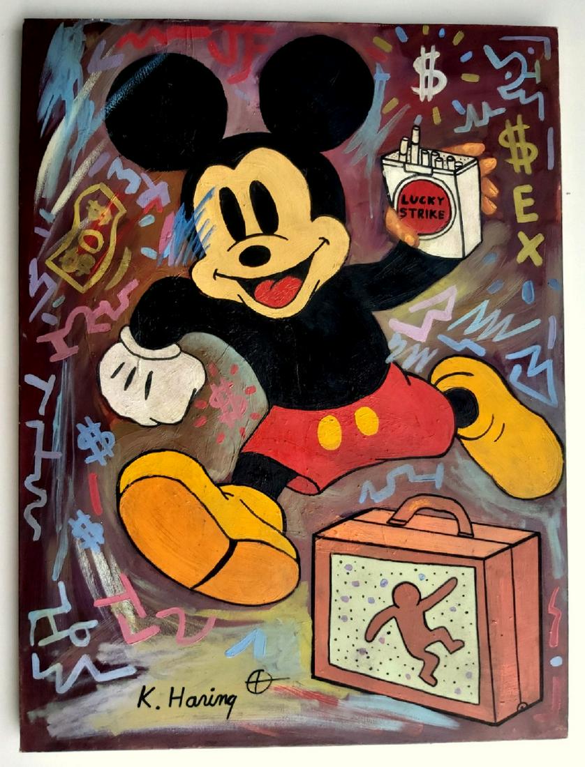 Keith Haring, oil on canvas, hand painted., signed: Keith Haring, attributed, oil on canvas, hand painted.Measures 80 x 60 cm.Frameless