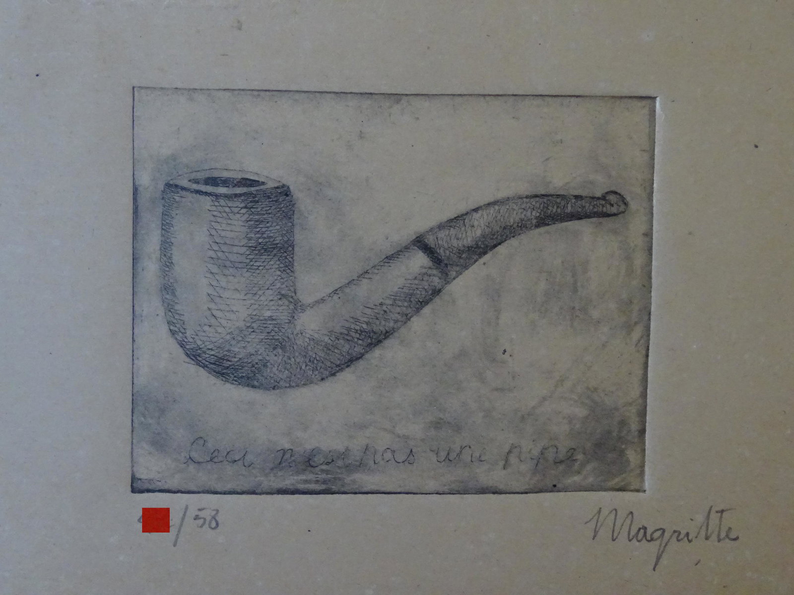 Rene Magritte, gravure, hand signed: Rene Magritte (attributed),gravure, hand signed, good condition, 34x25 cm, Rene Magritte was a Belgian Surrealist artist. He became well known for creating a number of witty and thought-provoking imag