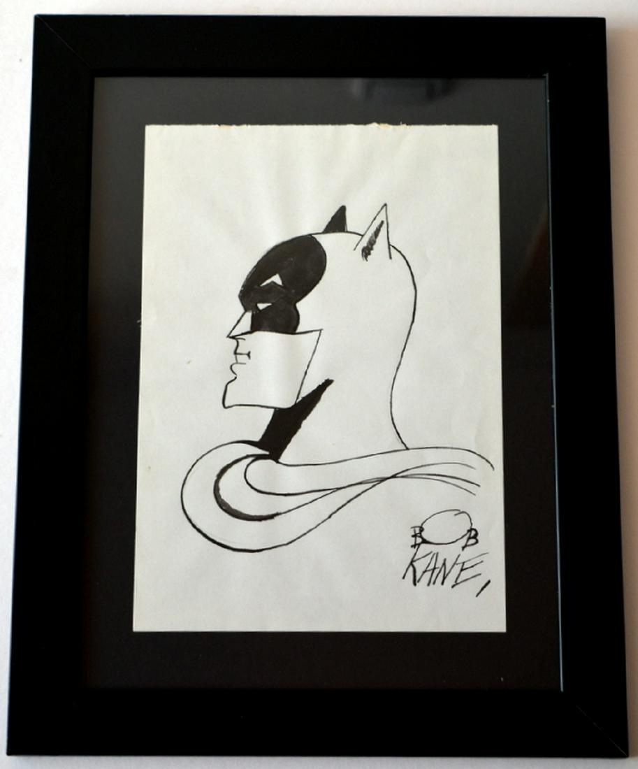 BOB KANE INK DRAWING BATMAN: BOB KANE AttributedDRAWING ON PAPER, cm.24,5X17 approx.It is an DRAWN WORK and NOT a litho or print of any kind.. FRAMED