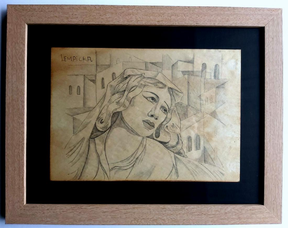 TAMARA DE LEMPICKA , DRAWING ON PAPER SIGNED: TAMARA OF LEMPICKA,, ANTIQUE CHARCOAL DRAWING ON PAPER SIGNED. ATTRIBUTED, SEALED ON THE BACK,Measures: 21x29, 7 cm . FRAMED