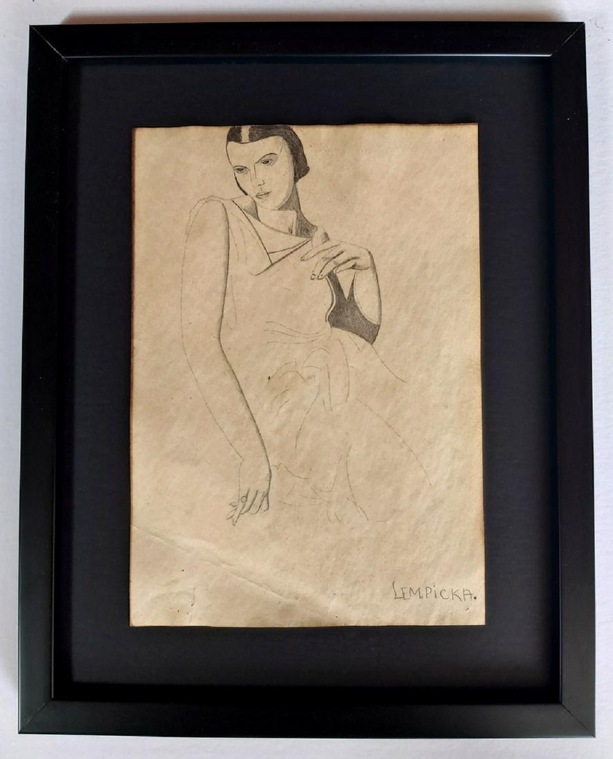 TAMARA DE LEMPICKA , DRAWING ON PAPER SIGNED: TAMARA OF LEMPICKA,, ANTIQUE CHARCOAL DRAWING ON PAPER SIGNED. ATTRIBUTED, SEALED ON THE BACK,Measures: 21x29, 7 cm . FRAMED