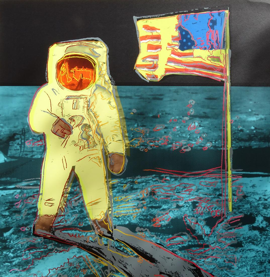 Andy Warhol, Moonwalk Yellow, 1987 screen print: Andy Warhol(after). Moonwalk. USA, 1987.screenprint in colors.38 h Ã— 38 w in (97 Ã— 97 cm).Each: 38 h x 38 w inches., screenprint in colors on Lenox Museum Board, ', with the inkstamp of the pu