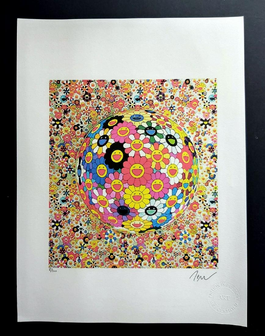 Murakami Takashi , Lithograph, certificate: Artist : Murakami Takashi (After).Title : Flower Ball 3D.Edition : 200.Size : 28 x 38 cm.Year : 2020.Technic : Offset print.Paper : Arches paper 300gr.Certificate .Comes Unframed.