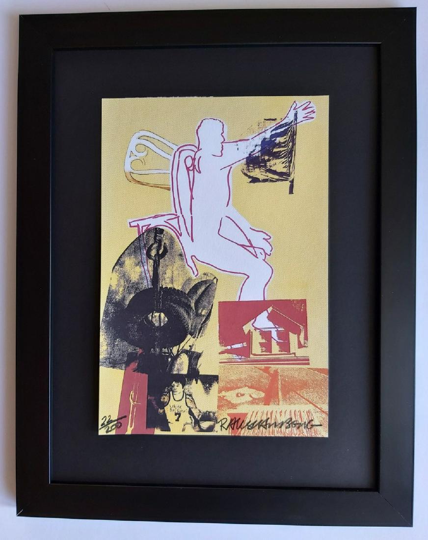 Robert Rauschenberg, SerigrafÃ­a , hand signed .: Robert Rauschenberg, SerigrafÃ­a original, papel especial, parece tela, firmado a mano.Medidas: 29 x 19,5 cm , no certificate , FRAMED.
