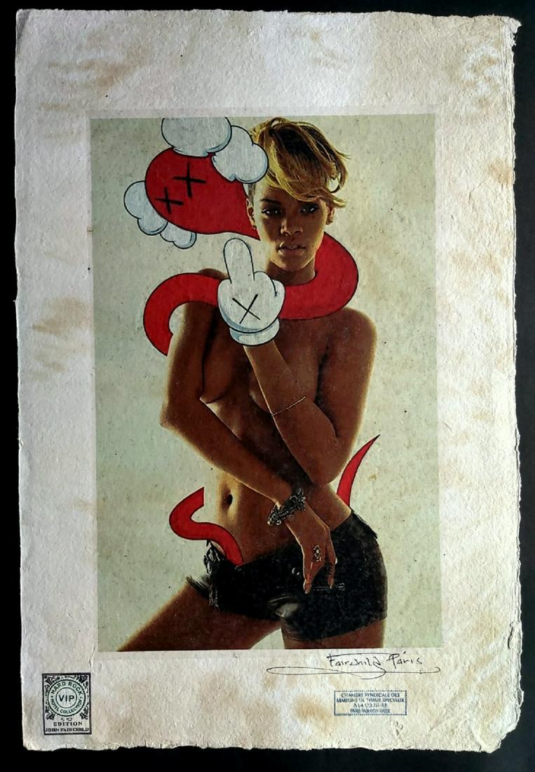 KAWS, Rihanna', by Fairchild Paris, Signed, limited: KAWS, Rihanna', limited edition, or Artist Proof print dependent binding on available stock. Published and printed by Fairchild Paris upon(beautifully aged), handmade, French paper, 22'x 15'x, raw cut