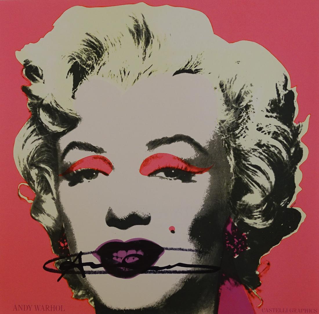 Andy Warhol - Marilyn, hand signed: Andy Warhol , (Announcement) 1981.Hand signed with black marker.Edition of Castelli Graphics, New York, 1981 Technique: Offset lithograph in colours, Marilyn Monroe on wove paper, the full sheet, with