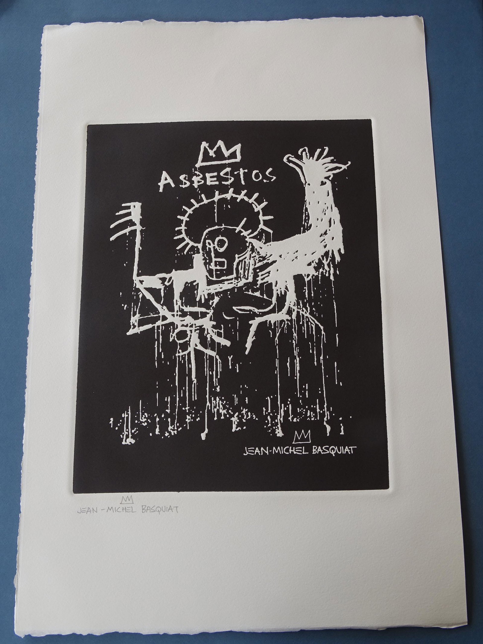JEAN-MICHEL BASQUIAT: Jean-Michel Basquiat, gravure, pencil hand signed Jean-Michel Basquiat, paper size:ca 57x38cm, Rives paper.