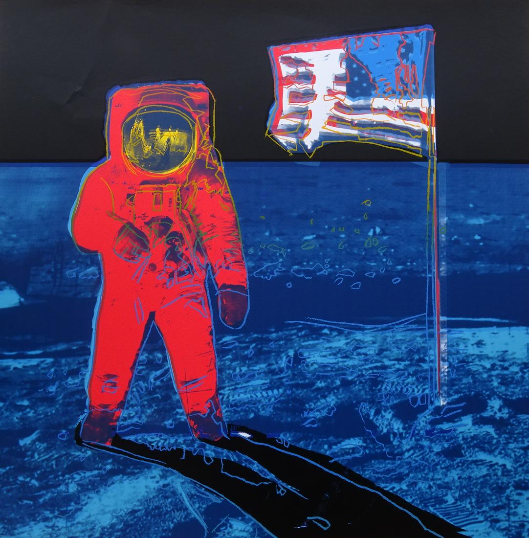 Andy Warhol, Moonwalk Yellow, 1987 screen print: Andy Warhol(after). Moonwalk. USA, 1987.screenprint in colors.38 h Ã— 38 w in (97 Ã— 97 cm).Each: 38 h x 38 w inches., screenprint in colors on Lenox Museum Board, ', with the inkstamp of the pu