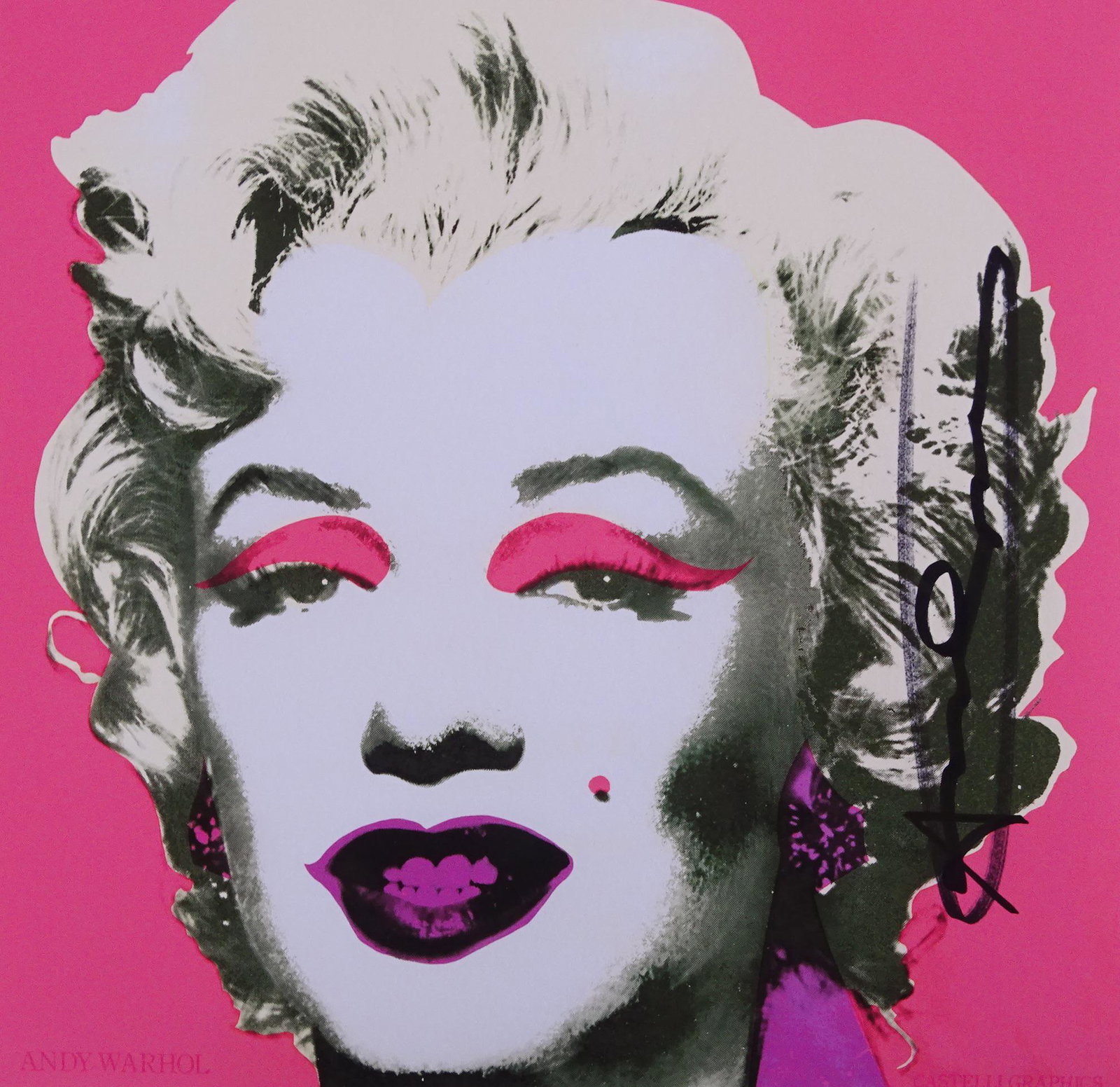 Andy Warhol - Marilyn, hand signed: Andy Warhol , (Announcement) 1981.Hand signed with black marker.Edition of Castelli Graphics, New York, 1981 Technique: Offset lithograph in colours, Marilyn Monroe on wove paper, the full sheet, with