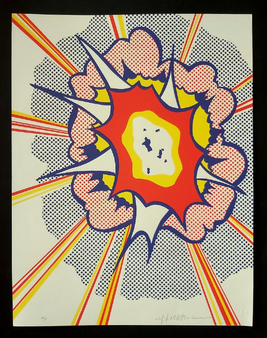 Roy Lichtenstein. Hand-signed 1967 explosion: Artist: Roy Lichtenstein.Title: Explosion.Year: 1967Lithograph color.Size: 56 x 43 cm.Hand signed