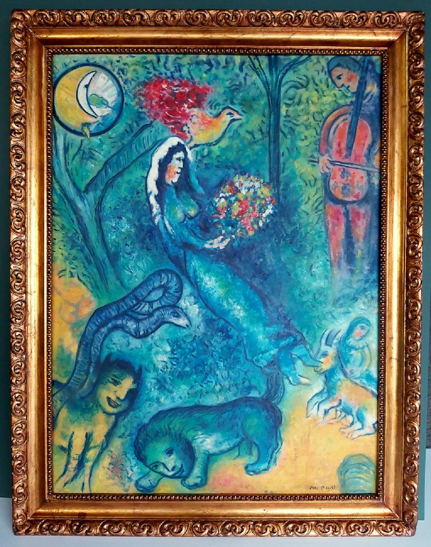 Marc Chagall, oil on canvas handmade.: Marc Chagall, oil on canvas. ATTRIBUTEDHandmade .Measurements: 80 x 90 cm.With frame: 93 x 71 cm.