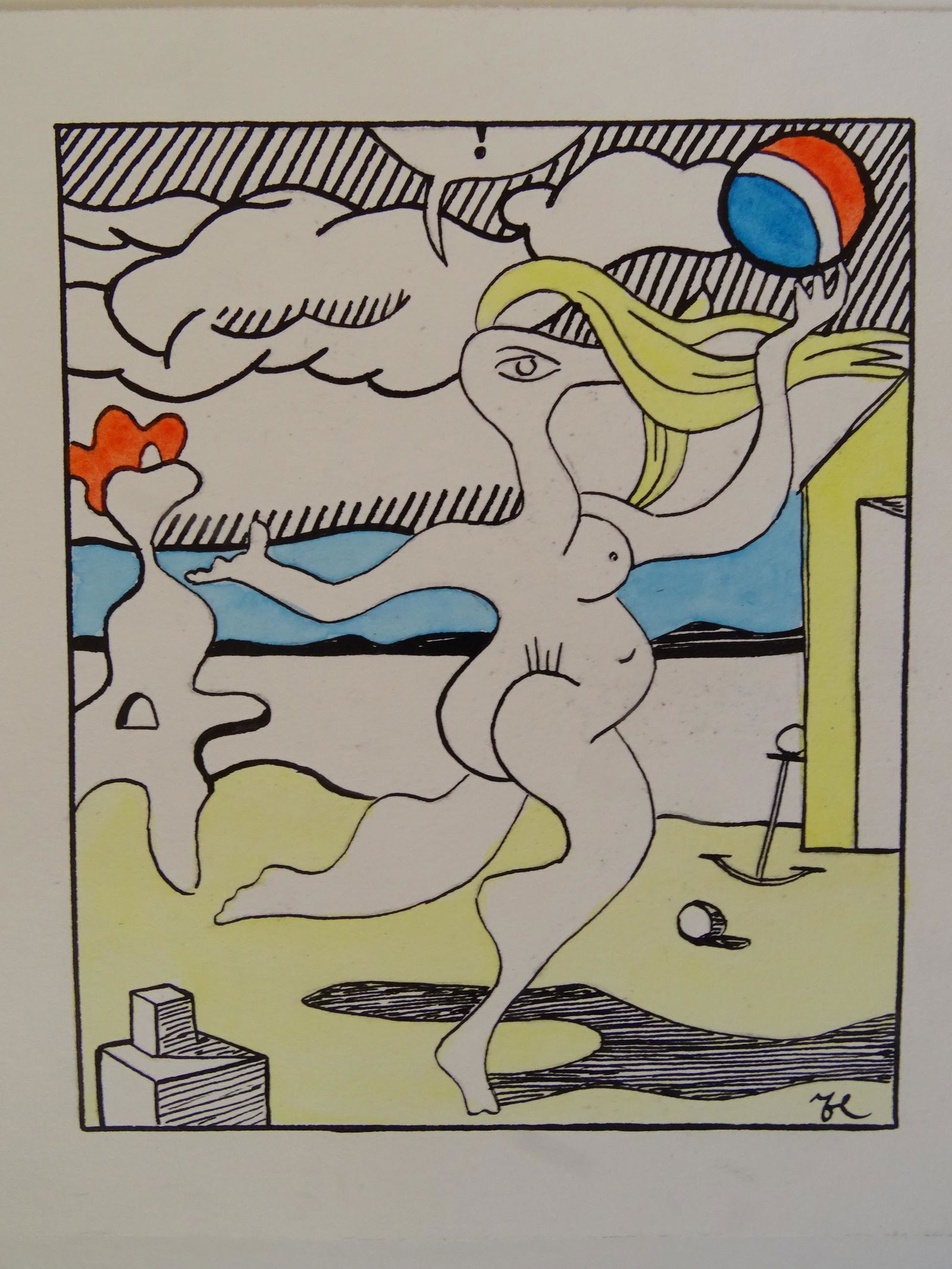 Roy Lichtenstein, ink drawing, hand signed: Roy Lichtenstein (attributed), ink drawing, aprox 17x15cm.Roy Fox Lichtenstein was an American pop artist. During the 1960s, along with Andy Warhol, Jasper Johns, and James Rosenquist among others, he