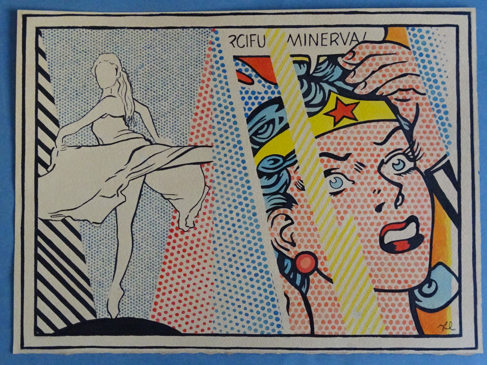 Roy Lichtenstein, ink drawing, hand signed: Roy Lichtenstein (attributed), ink drawing, aprox 38x28cm.Roy Fox Lichtenstein was an American pop artist. During the 1960s, along with Andy Warhol, Jasper Johns, and James Rosenquist among others, he