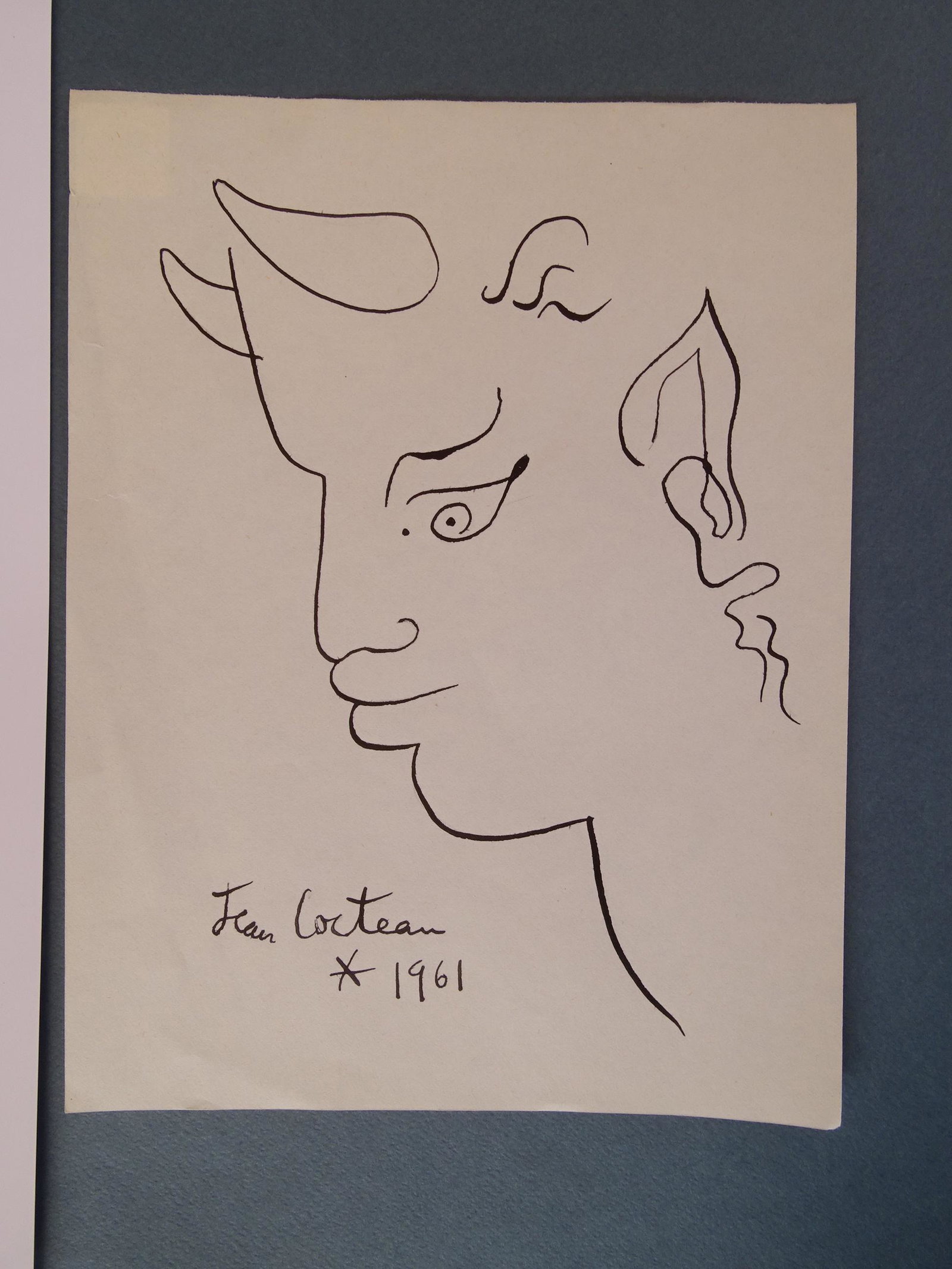 Jean Cocteau, Ink drawing, signed: Jean Cocteau (attributed), ink drawing, ca22x17cm. Good condition. Frequently his work, either literary (Les enfants terribles), graphic (erotic drawings, book illustration, paintings) or cinematograp