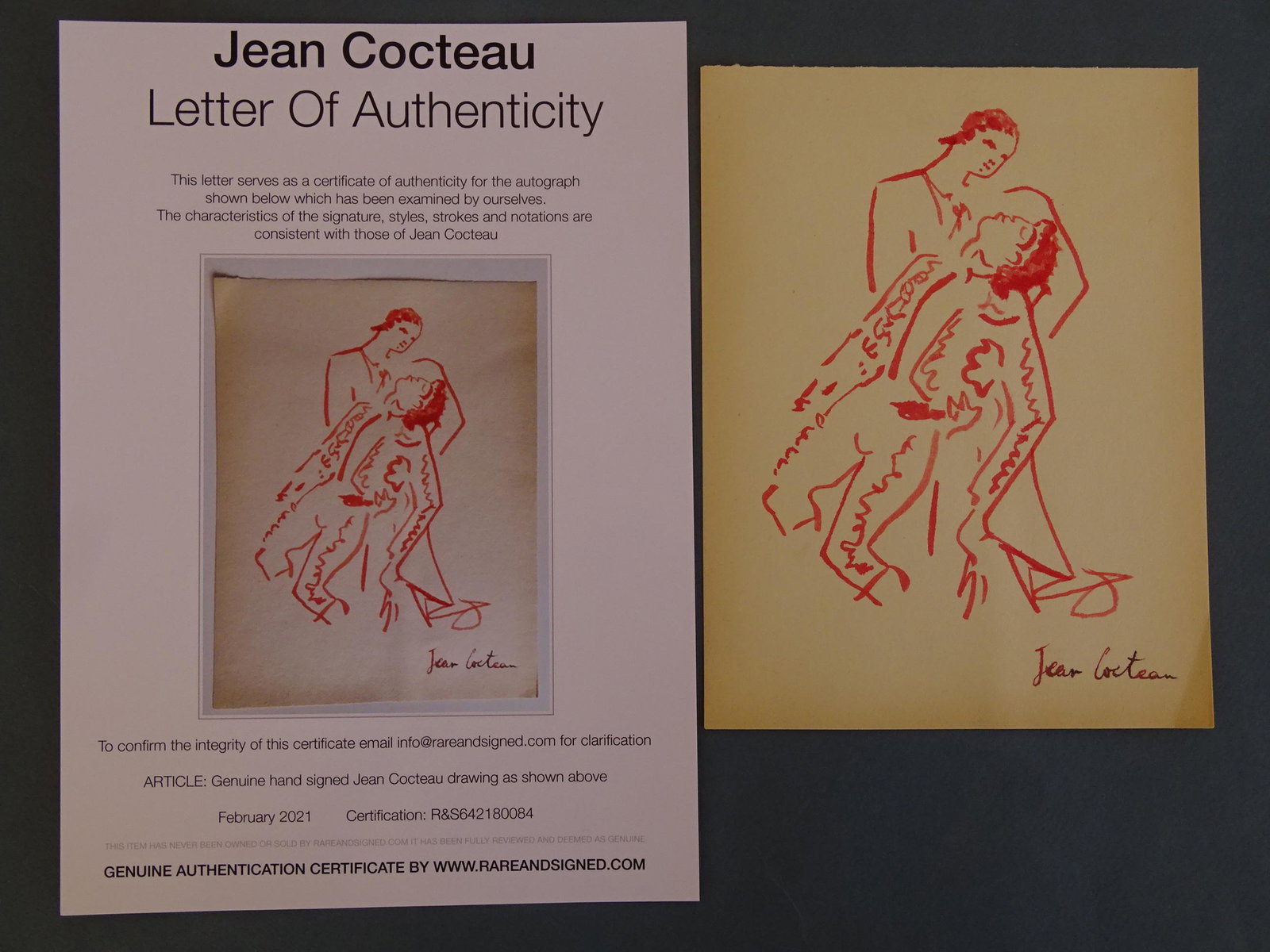 Jean Cocteau, Ink drawing: Jean Cocteau (attributed), ink drawing, ca22x17cm. Good condition. Frequently his work, either literary (Les enfants terribles), graphic (erotic drawings, book illustration, paintings) or cinematograp