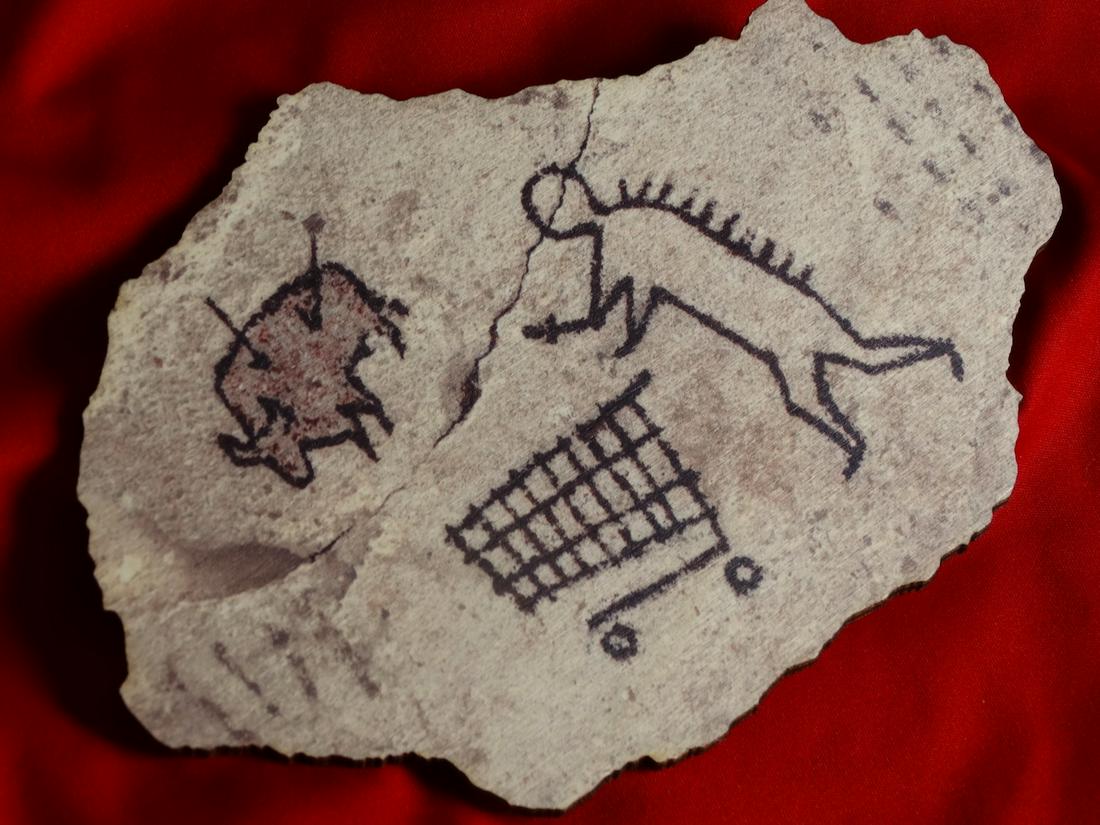 Banksy â€“ wood- Prehistoric shopping (1 of 8)