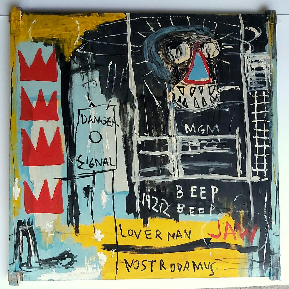 Jean-Michel Basquiat, acrylic painting on canvas signed: Jean-Michel Basquiat, signed acrylic painting on canvas.Measurements: 80 x 80 cm.Sold as a copy.