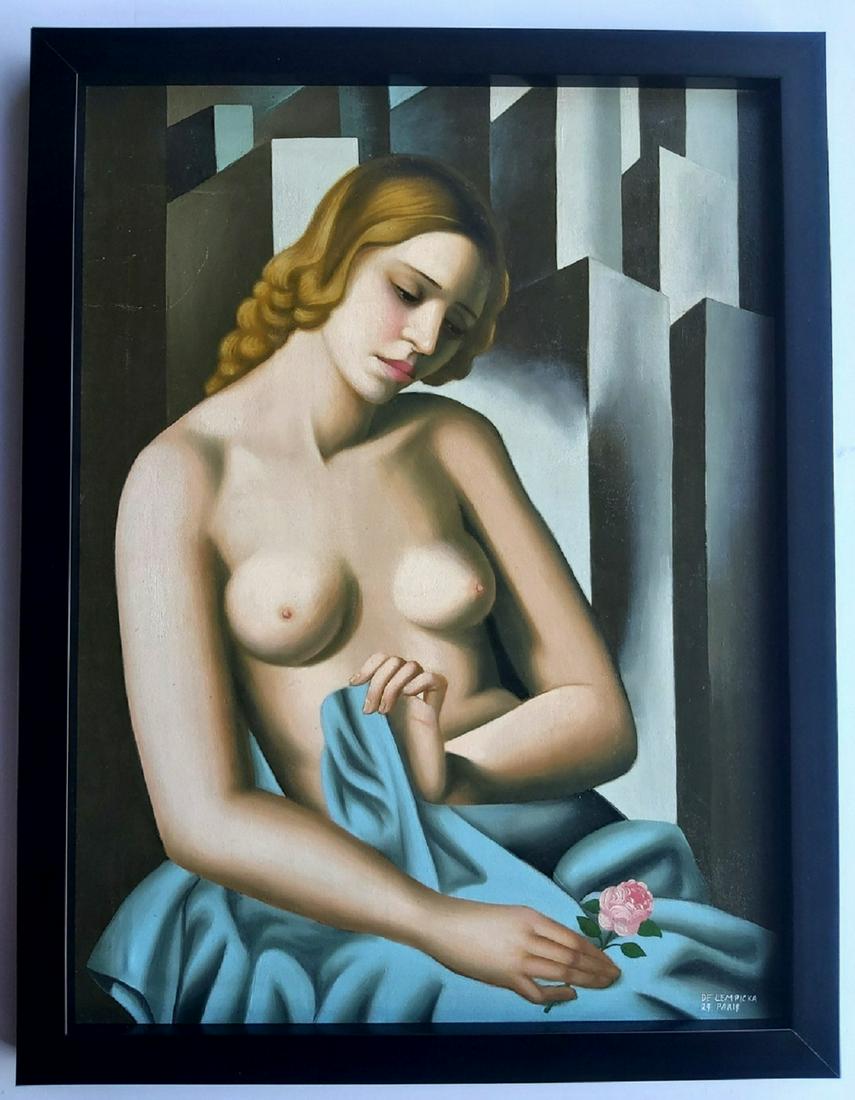 Tamara de Lempicka, oil on canvas handmade, signed: Tamara de Lempicka, ATTRIBUTED oil on canvas handmade, signed.Measurements: 79 X 59 cm, with frame 86 x 66 cm NO CERTIFICATE, SOLD AS IS