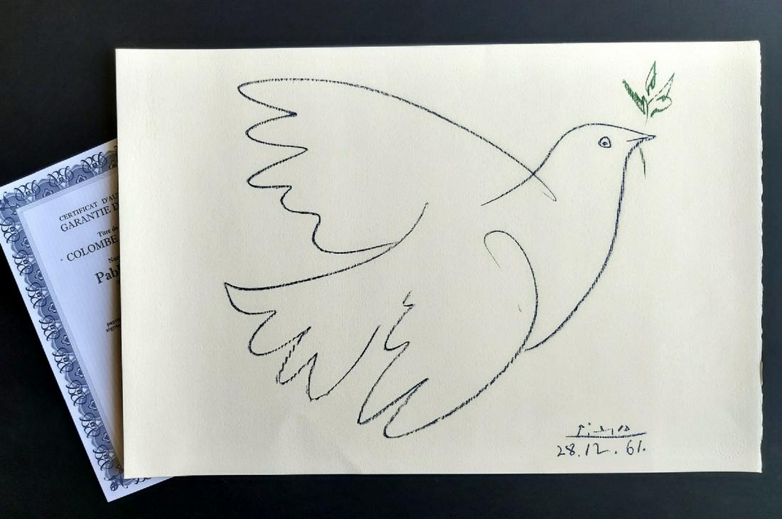 PABLO PICASSO, COLOMBE DE LA PAIX SIGNED 56X38 CM COA (1 of 7)