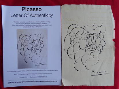 PABLO PICASSO: Pablo Picasso (attributed), drawing hand signed, paper size:ca 30x19'5cm, unframed. Picasso demonstrated extraordinary artistic talent in his early years, painting in a naturalistic manner through