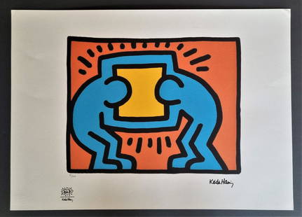 KEITH HARING - LITHOGRAPHIE 50 X 70 CM, CERTIFICATE: Keith Haring (1958-1990).Lithograph, Dimensions 50 x 70 cm.Edition made in only 150 copies.Exemplary number 46/150.Paper type -Fabriano Privilege Cotton.License -Keith Haring Foundation.Ref.Catalogue