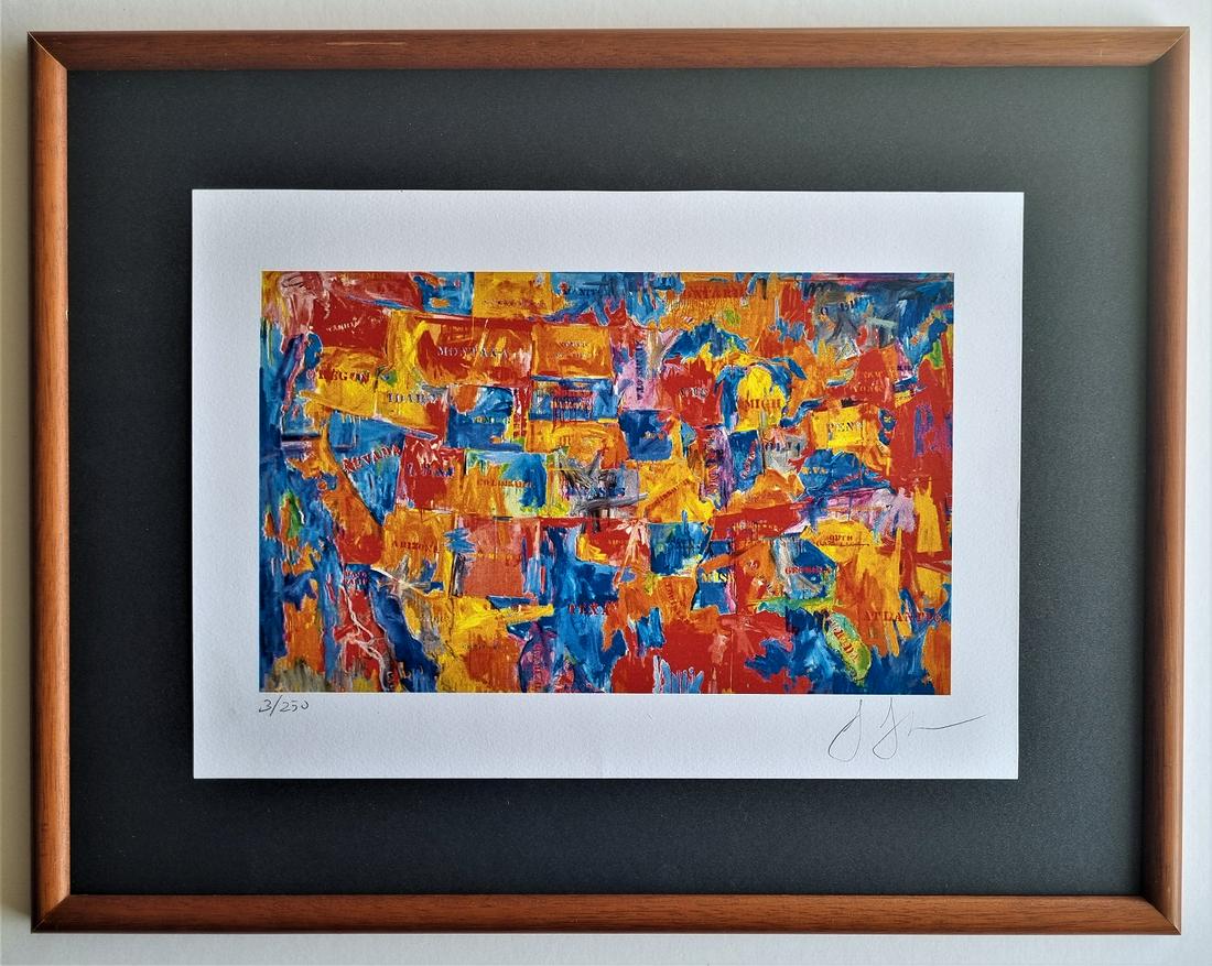 JASPER JOHNS , PRINT HAND SIGNED: JASPER JOHNS.Beautiful art print .Handsigned and numbered.Size approx: cm 29.8 x 21.2 cm.DOES NOT HAVE A CERTIFICATE, framed