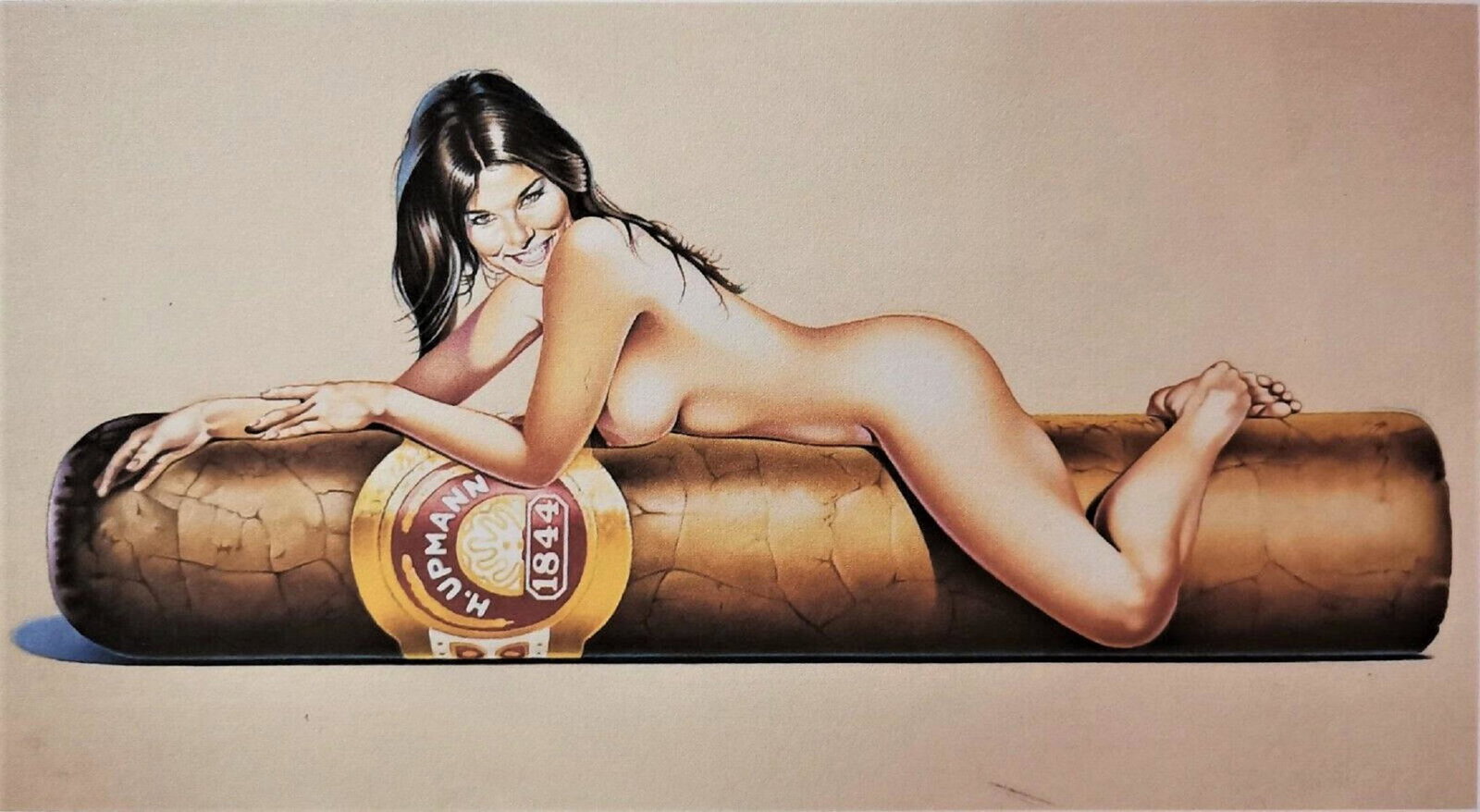 MEL RAMOS, Lithograph 57 x 38.: LITHOGRAPH BY MASTER MEL RAMOS.URMAN CIGAR.LITHOGRAPH ON PAPER 57 x 38 cm.COLOR LITHOGRAPHY OFF SET.WATERMARK ON PAPER ARCHES FRANCE.100/500 copy (edition of 500 copies).SIGNED IN PRINT.EDITOR'S STAMP