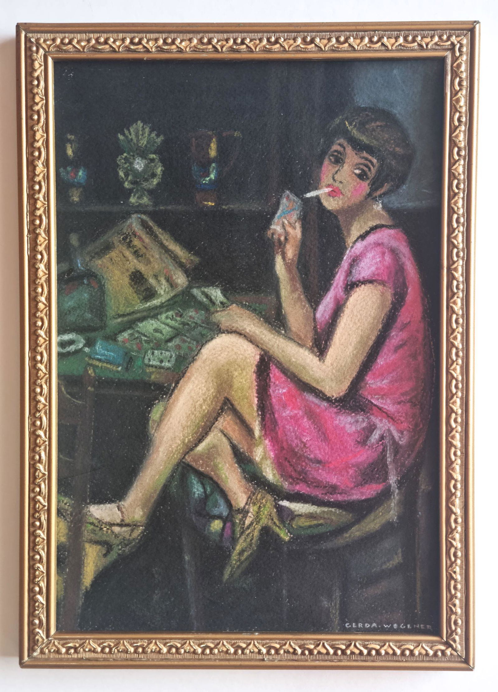 Gerda Wegener drawing signed by hand, mixed media: Drawing attributed to Gerda Wegener , measures 29,5 x 20,5 cm . Framed. 32,5 x 23 cm. It does not have a certificate of authenticity