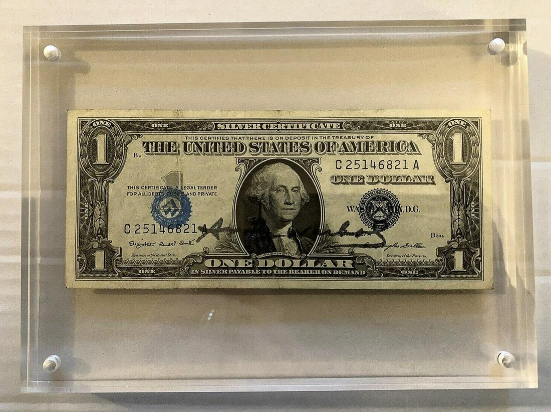 Andy Warhol Signed $1 Dollar Bill 1957 In Acrylic Frame. (1 of 4)