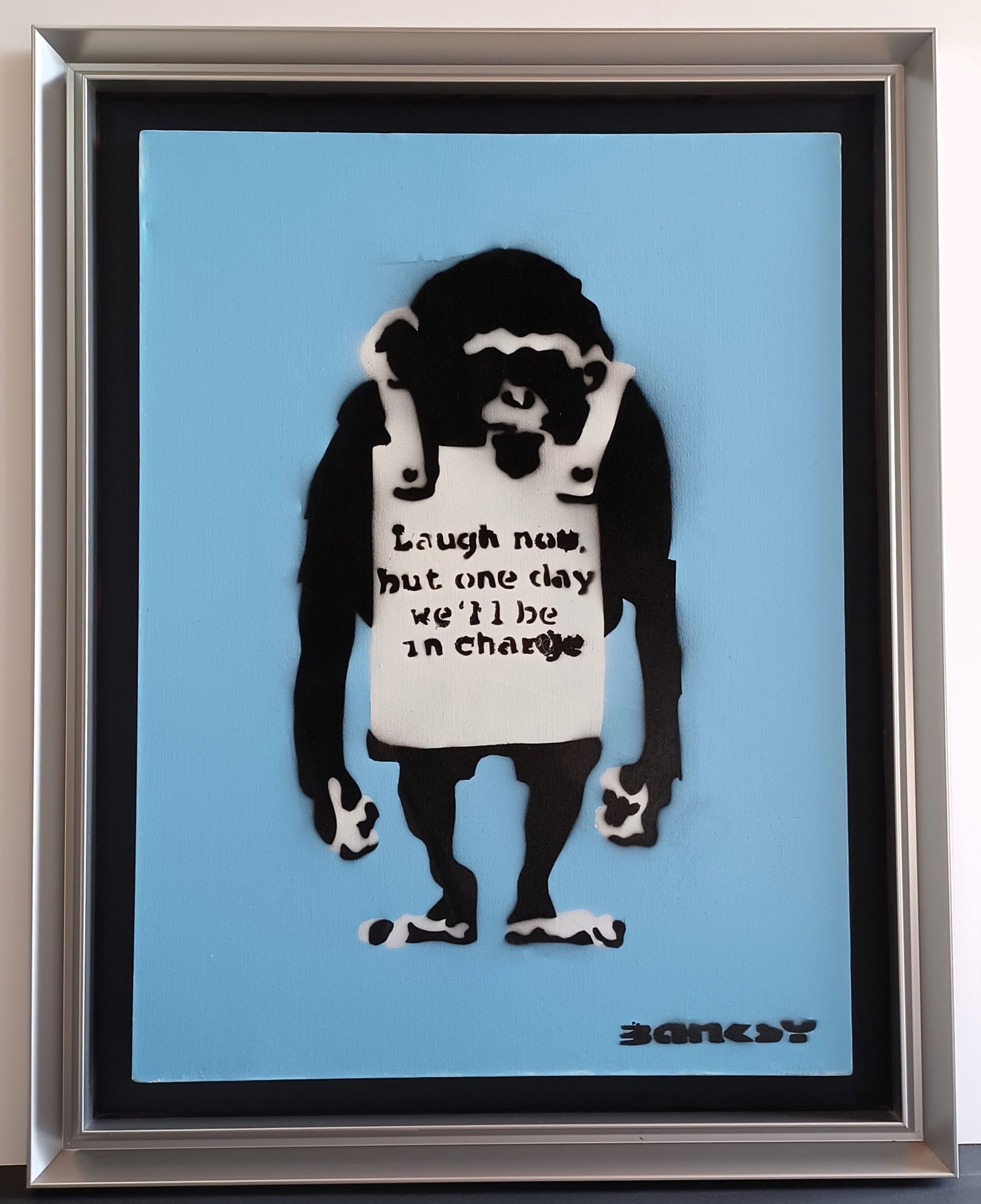 Banksy, oil on canvas: Banksy , Abstract painting, After .Hand signed.Measurements: 80 x 60 cm cm. With frame: 97 x 77 x 6 cm.