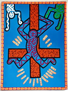 KEITH HARING , ACRYLIC ON CANVAS: Keith Haring, acrylic on canvas. ATTRIBUTED It does not have a certificate of authenticity. . Hand signed. Measurements: 80 X 60 cm.