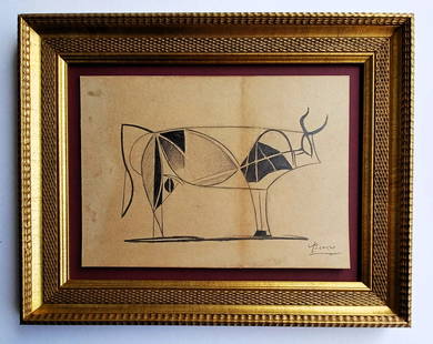 Pablo Picasso, Drawing hand signed: Pablo Picasso,Drawing on cardboard, Attributed , Signed Paper, Size: 28 x 21 Cm . Framed 50 x 42,5 cm. has no certificate