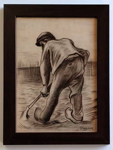 Vincent van Gogh, Drawing hand signed: Drawing attributed to Vincent van Gogh ,measures 29 x 21 cm . Framed 26 x 34,5 cm, It does not have a certificate of authenticity