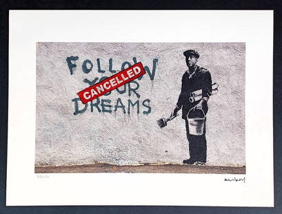 Banksy , Lithographie Signed , numbered COA: Signature in the plate and numbered / 150 .Banksy , lithograph on Arches paper.Dry pad.Comes with edition certificate.Dimension cm. 38 x 28 cm.COA