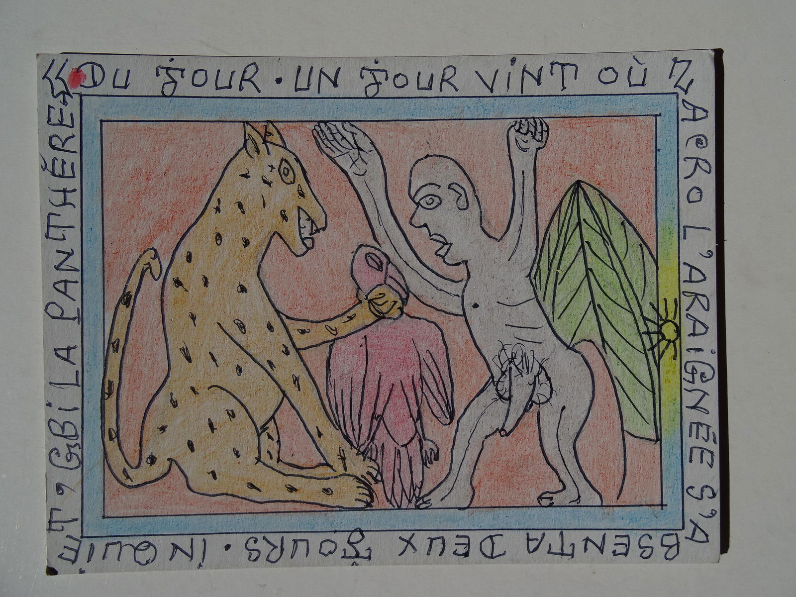 Frederic Bruly Bouabre, drawing, hand signed and dated, MoMa Artist: Frederic Bruly Boubre, drawing, hand signed and dated, MoMa Artist. Ink and colour pencils on cardboard, ca 17x13cm. Frederic Bruly is an Ivorian poet and artist, he also invented a specific African w