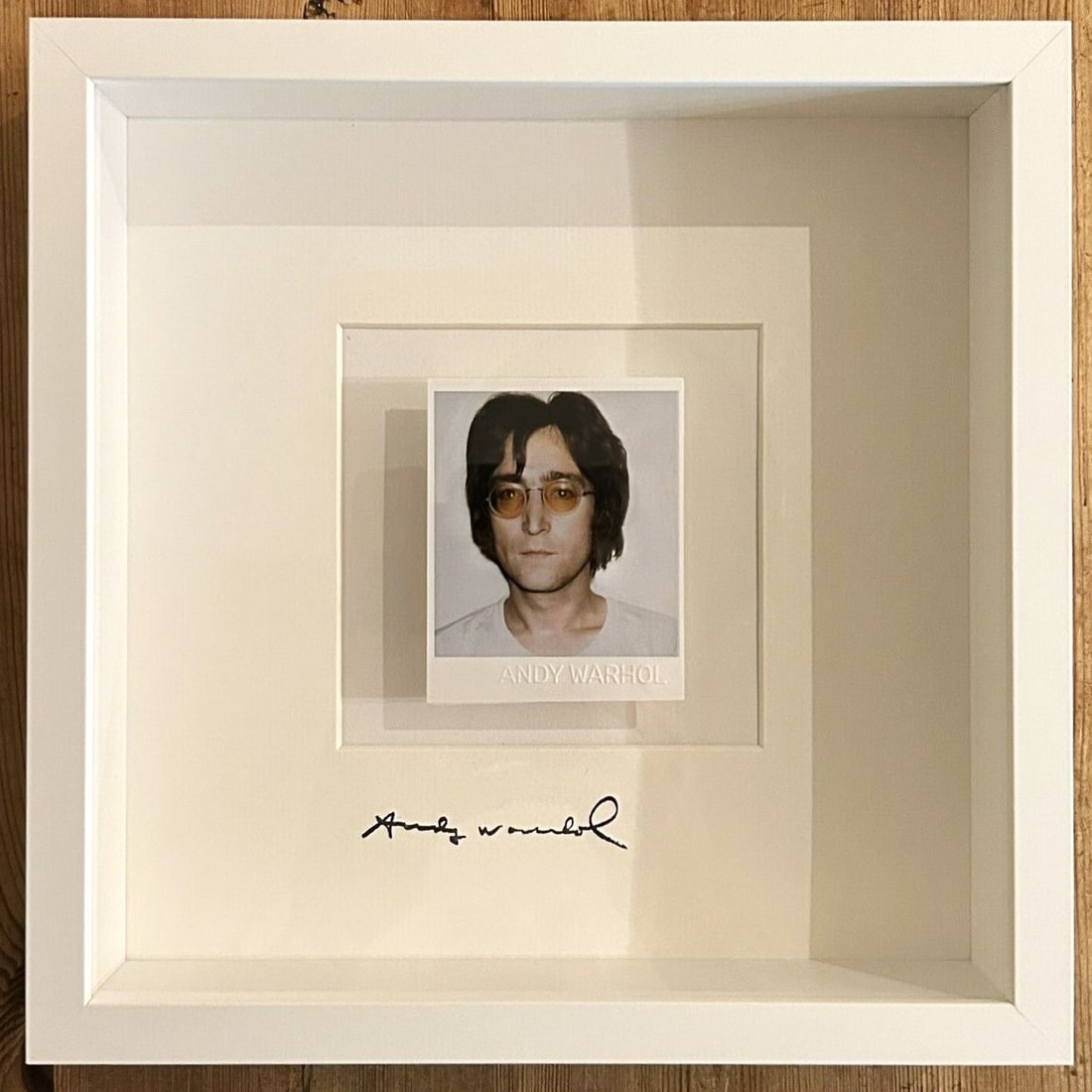 Andy Warhol Signed Embossed Framed John Lennon Polaroid (1971) Replica. (1 of 4)