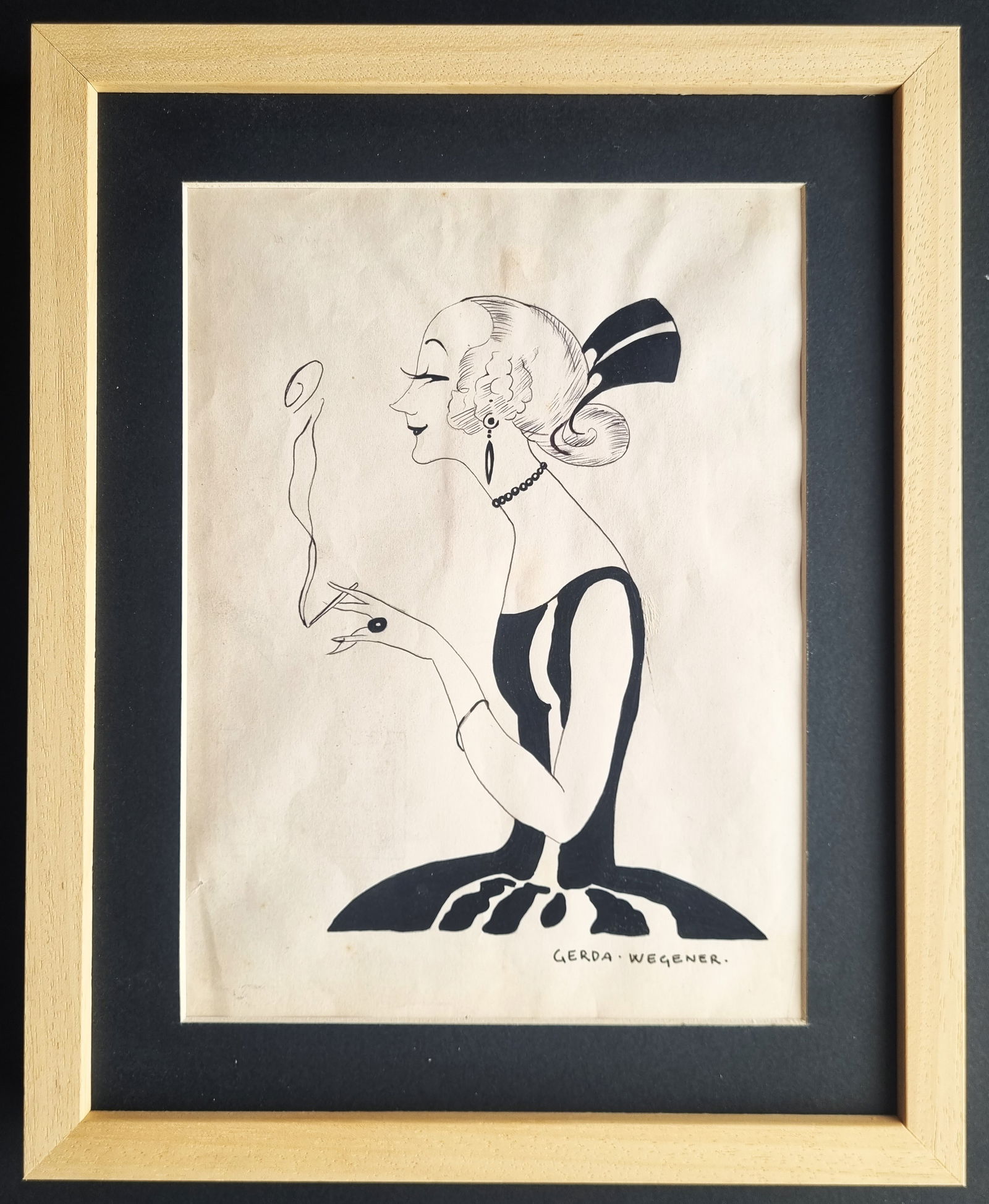 Gerda Wegener (Handmade) Drawing: Gerda Wegener attributed, drawing hand signed, size 30,5 x 40 cm, Framed 40 x 31 cm