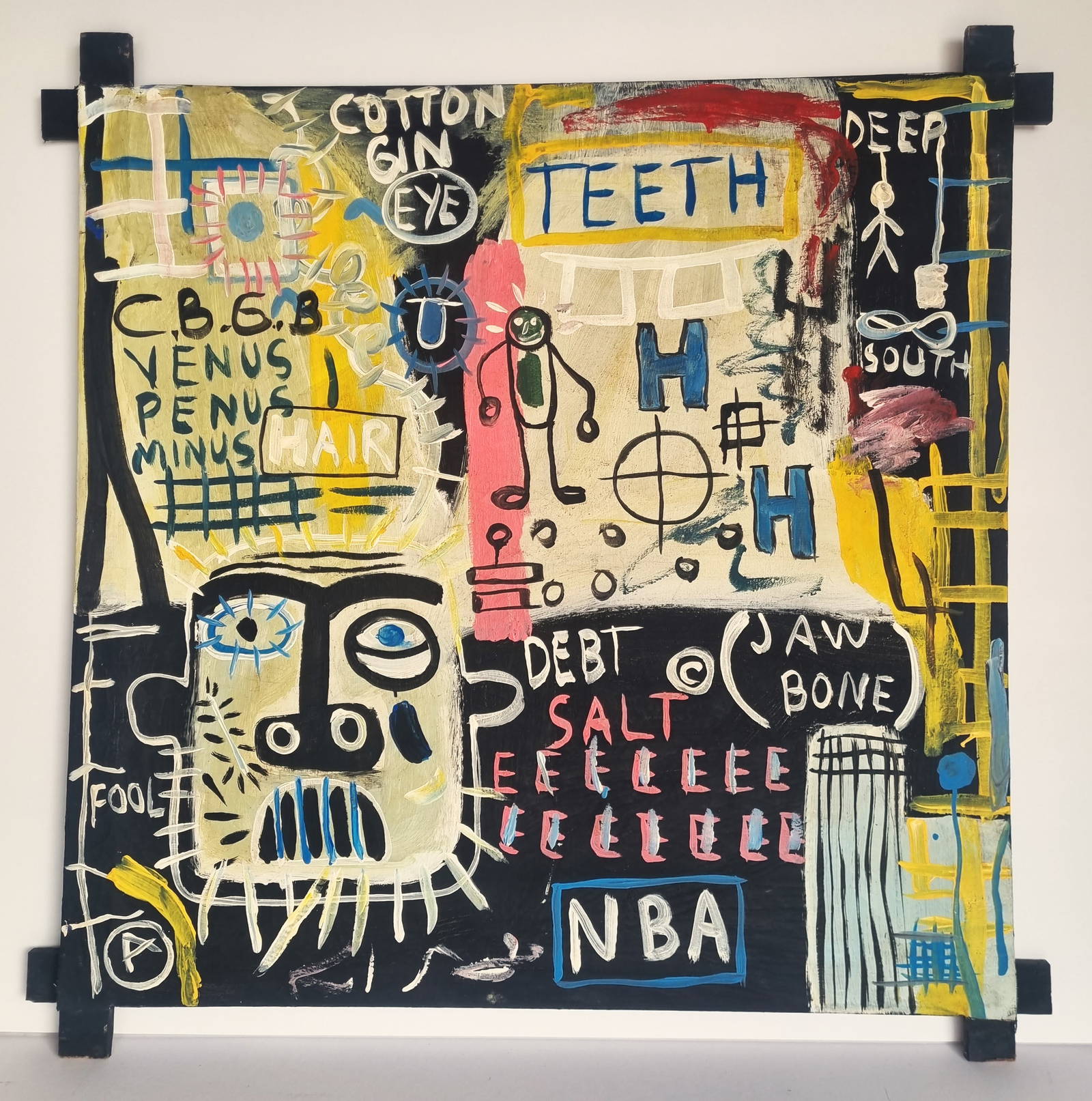 Jeanmichel Basquiat, Acrylic Painting On Canvas Signed Auction