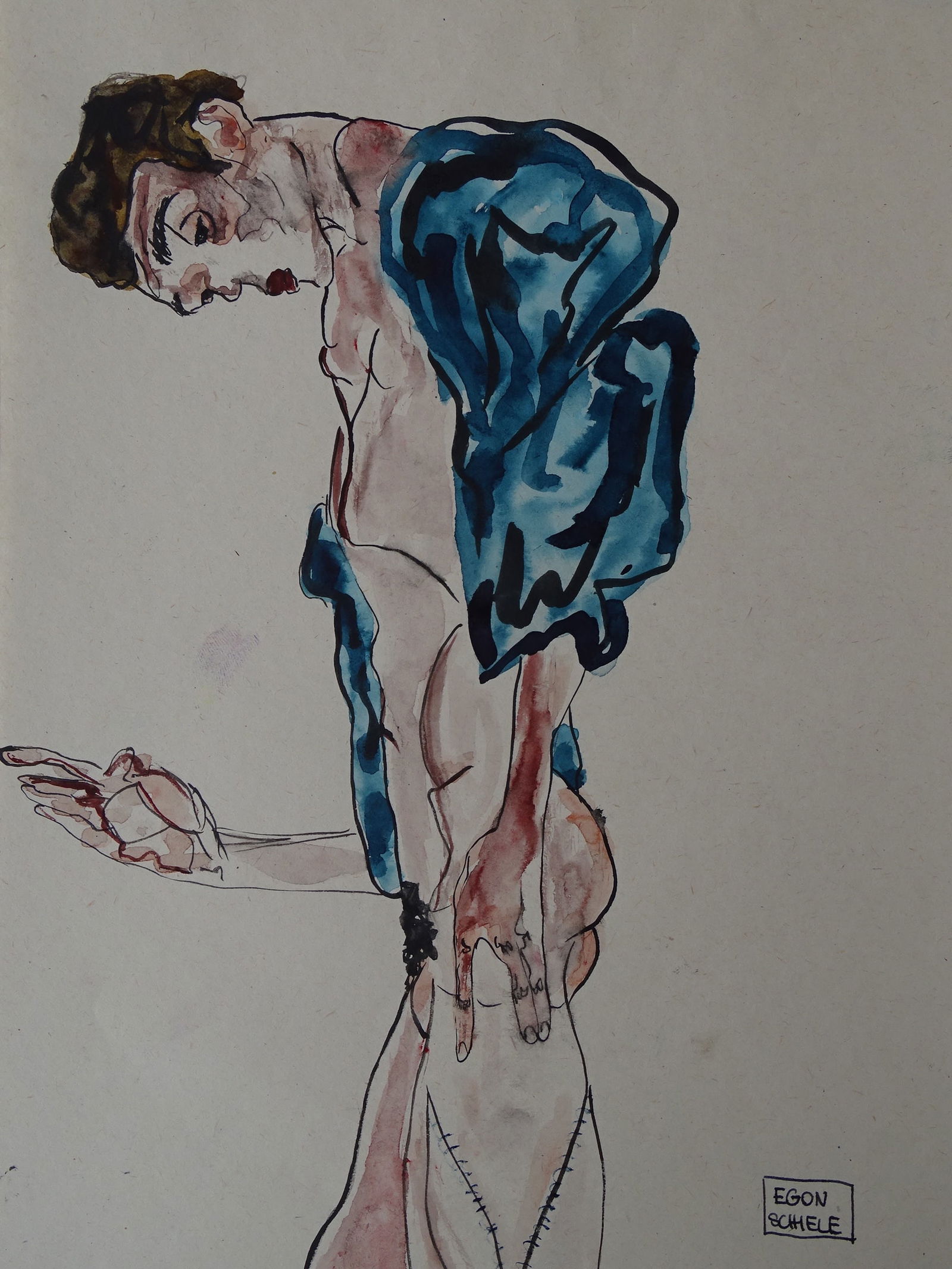 EGON SCHIELE, INK DRAWING, HAND SIGNED: Egon Schiele, attributed, ink drawing, ca 30x21cm, hand signed, Egon Leo Adolf Ludwig Schiele was an Austrian Expressionist painter. His work is noted for its intensity and its raw sexuality, and for